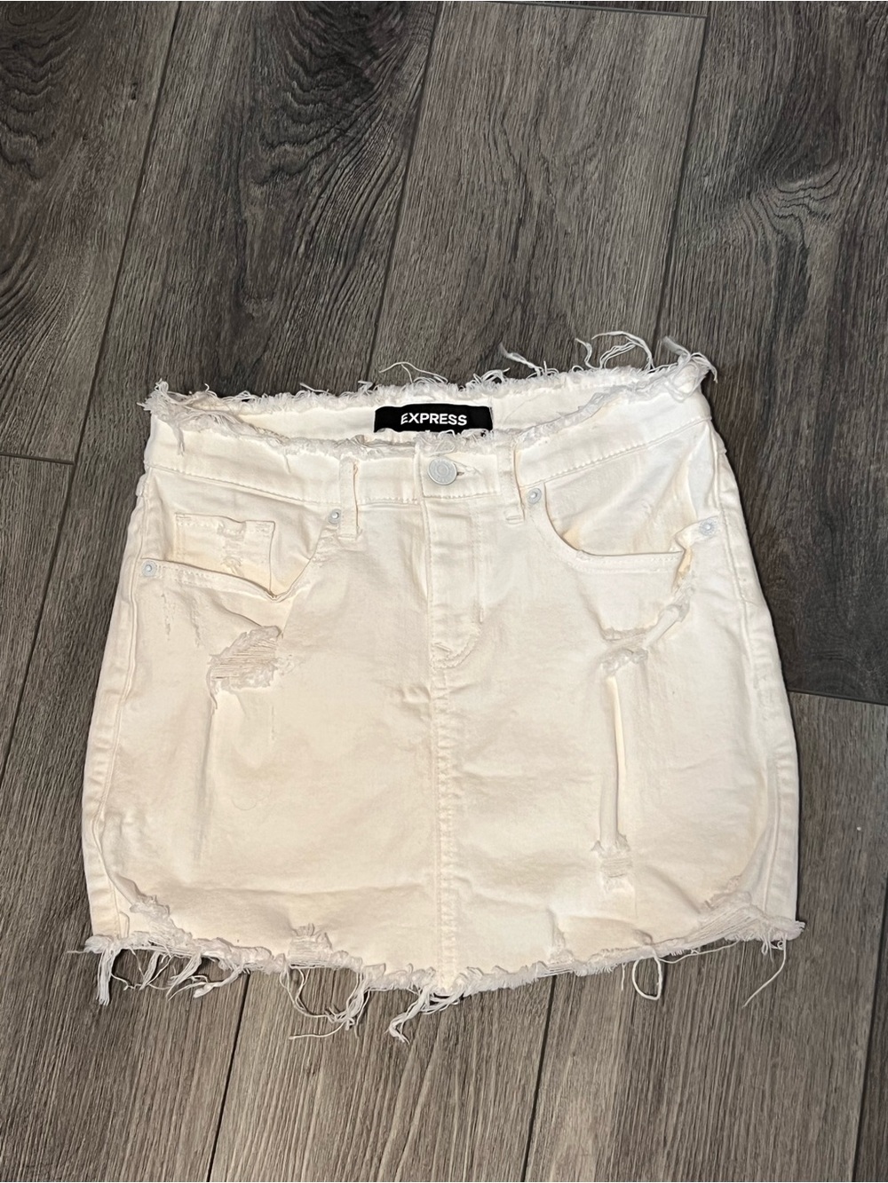 Express White Distressed Denim Mini Skirt